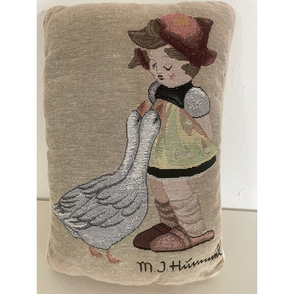 Little Dutch Girl And Geese Tapestry Pillow By M.J. Hummel 17x12 - Picture 1 of 6